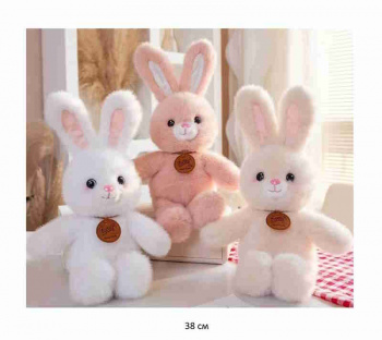 им Зайка арт. YE24122-1/25219-6/25901-1 Пушистый цвета микс с медальоном 38 см в пак.)