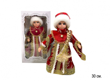 Снегурочка арт. 23C17-601 В красно-золотистой шубке 30 см в кор.