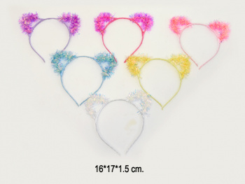 Ободок арт. DP24E-015-709 "Ушки мишура" цветные 1 шт. в пак. (12 шт.) упаковка