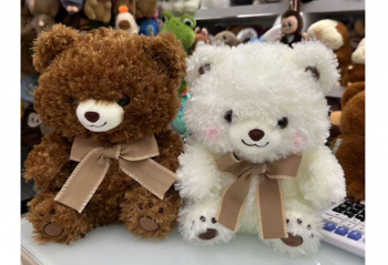 им Медведь арт. YE241125-23/250211-3 Мохнатый сидит с бантом цвета микс 30 см в пак.)