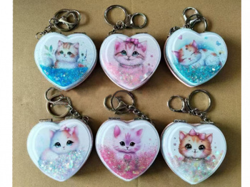 Брелок арт. HR131-209 Сердце-зеркало "Кот" ассорти в пак.