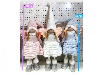 им Эльф арт. 0112-601 Девочка в платье c оборками цвета микс, крылья свет. 45/70 см в пак.