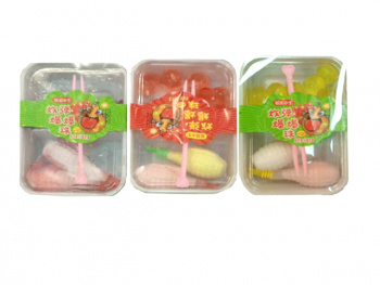 Конфета арт. 251300 Жидкая "Взрывные бусины" с пудингом и вилкой вкусы микс 20 шт. в кор.