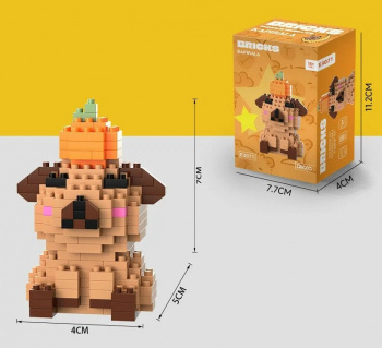 Конструктор арт. E3071-805 Микро Капибара в шапке-апельсине сидит 109 дет. в кор.