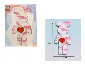 Конструктор арт. 6621 Микро Медведь бело-розовый с сердцем 1098 дет. в кор.=