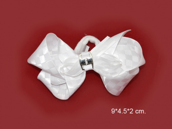 Бант арт. 552-6/W02 Белый шелковый клетка на резинке (12 шт.) на листе