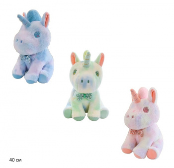 им Единорог арт. 1040-7-811 Радужный с бантом-бабочкой цвета микс 40 см в пак.