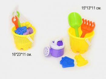 Песочный набор арт. 2029-802 Ведро, лопата, лейка, формочки в сетке