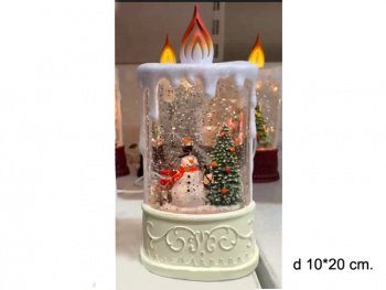 Фонарь Новогодний арт. 24021AB-2-601 "Снеговик у елки" свет, музыка, USB в кор.
