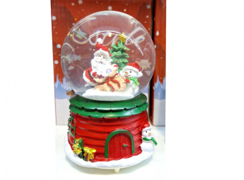 Шар Новогодний арт. ZA009A-502-2 "Дед Мороз и снеговик у елки" муз. на батар. 12 см в кор.