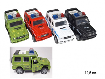 Модель инерц. арт. 888338 Спецслужбы джип 12,5 см 4 вида (12 шт.) шоубокс= /600 шт./