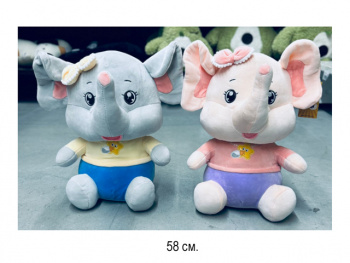 им Слон арт. 112-811 Цвета микс в костюме, с бантом на голове 58 см в пак.