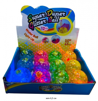 Мяч каучук. арт. 2557-6 Прозрачный уточка, свет 6,5 см (12 шт.) шоубокс•