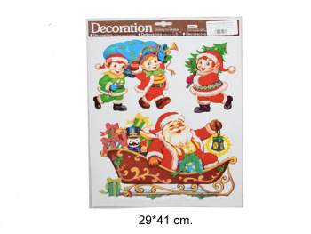 Наклейка арт. 35-601D-601 "Дед мороз и эльфы" с блестками в пак.