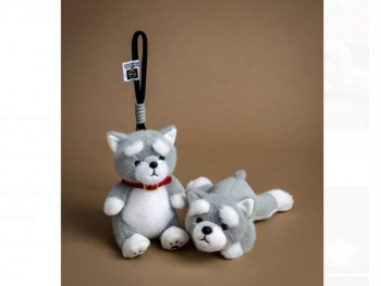 им Собака арт. 13812-209-6 Собака серо-белая с бровями брелок 18 см в пак.